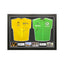 Framed Tour de France yellow and green cycling jerseys signed by Chris Froome and Mark Cavendish with four action photos.