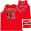 Dennis Rodman Gesigneerd Chicago Bulls Shirt - The Worm #91 - Rood - Sport Memorabilia Netherlands