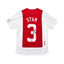 Gesigneerd Ajax voetbalshirt van Jaap Stam, achterkant met naam Stam, rugnummer 3 en handtekening