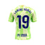 Back of a green Barcelona number 19 football shirt signed by Lamine Yamal.