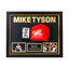Mike Tyson Deluxe Frame met handgesigneerde rode Everlast bokshandschoen, luxe zwarte lijst, gouden accenten, twee boksfoto's en naamplaat.