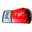 Door Mike Tyson gesigneerde rode Everlast bokshandschoen van 16 oz met zilverkleurige handtekening.