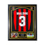 Rood-zwart AC Milan 1988 retro voetbalshirt gesigneerd door Paolo Maldini, met rugnummer 3, professioneel ingelijst in een zwart-gouden Deluxe Frame met twee spelersfoto's.
