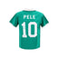 Achterkant van een groen nummer 10 voetbalshirt gesigneerd door Pelé met Beckett-authenticatiesticker.