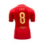Back view of a red Spain commemorative football shirt signed by Xavi Hernández with number 8.