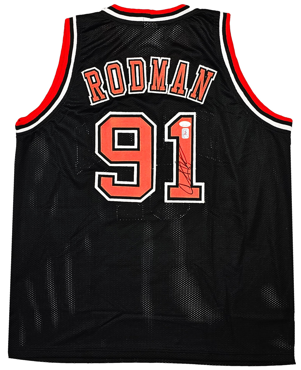 Dennis Rodman Gesigneerd Chicago Bulls Shirt - The Worm #91 - Zwart - Sport Memorabilia Netherlands