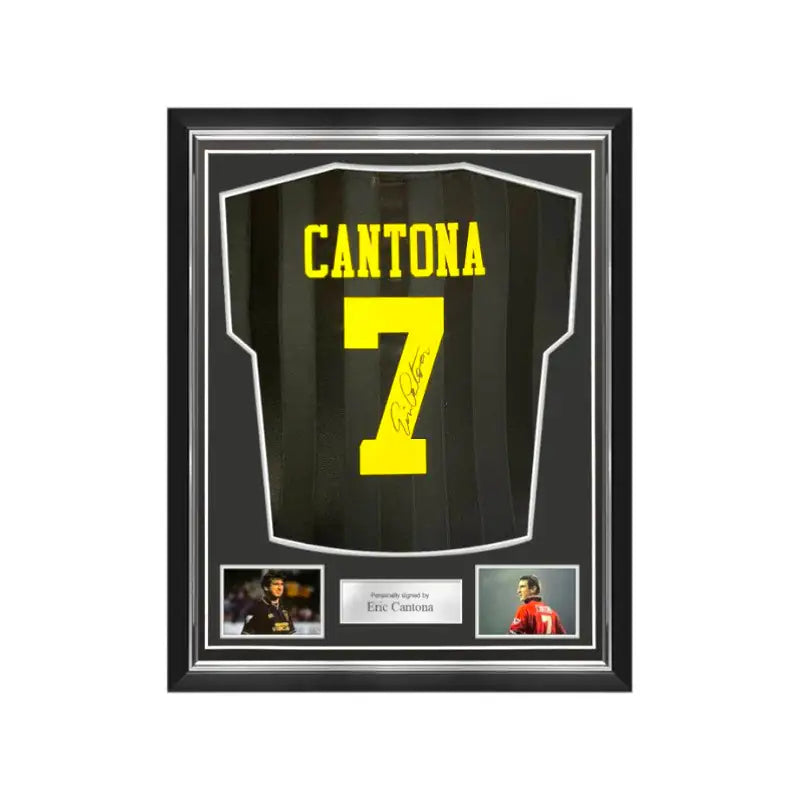 Eric Cantona Gesigneerd Manchester United Uitshirt 1994-96 Deluxe frame - Sport Memorabilia Netherlands Eric Cantona Gesigneerd Manchester United Uitshirt 1994-96 Deluxe frame Deluxe Frame Shirt  Certificaat, Eric Cantona Manchester United Gesigneerd shirt Premier League Voetbal memorab, Gesigneerd, Gesigneerd Shirt, Icon Frame, Premier League, Voetbal Memorabilia