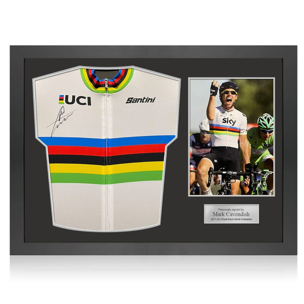 Mark Cavendish Gesigneerd UCI Wereldkampioen Regenboogtrui Icon Frame - Sport Memorabilia Netherlands