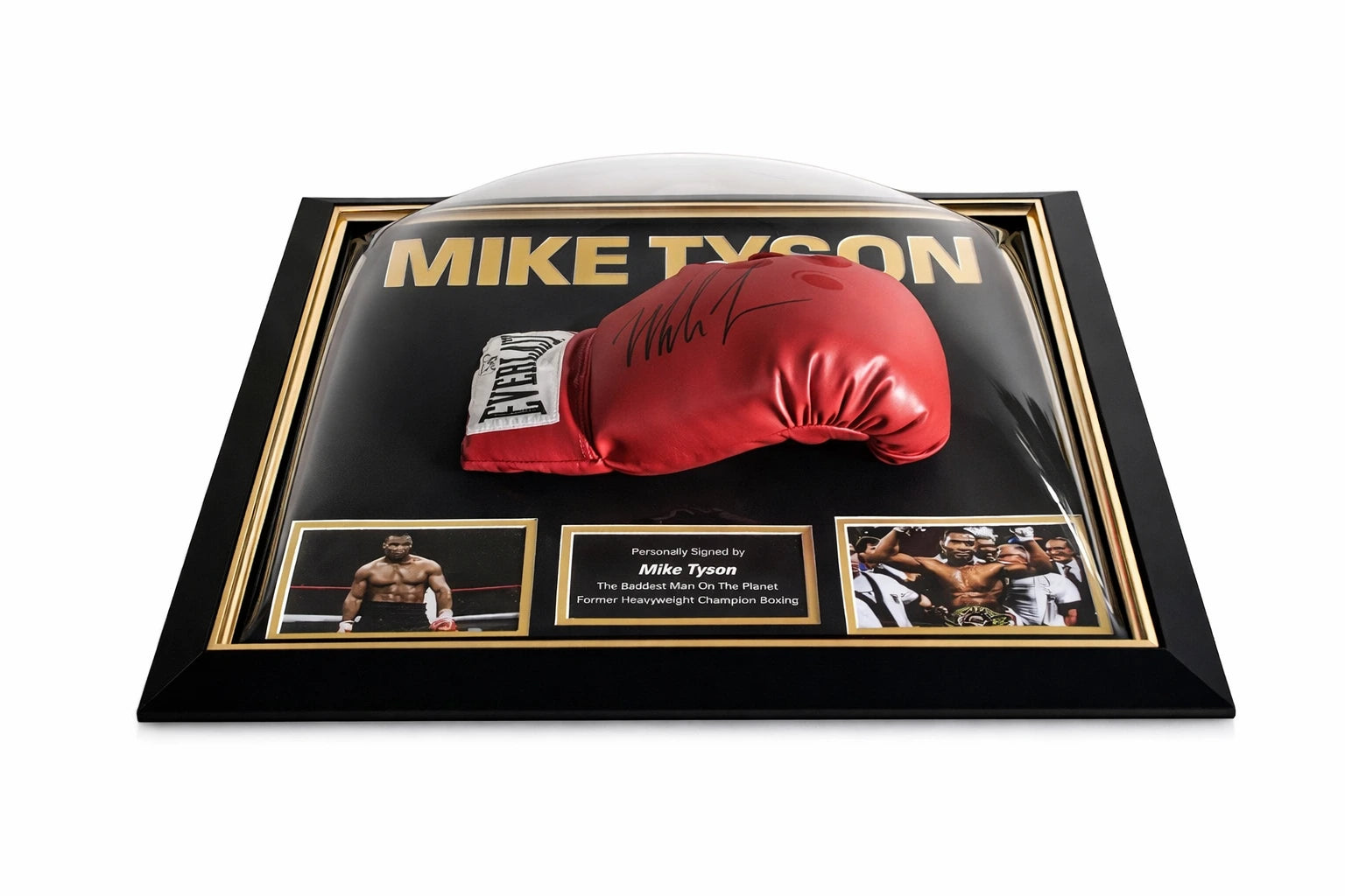 Mike Tyson Gesigneerde Everlast Bokshandschoen Ingelijst - Deluxe Dome Display - Sport Memorabilia Netherlands