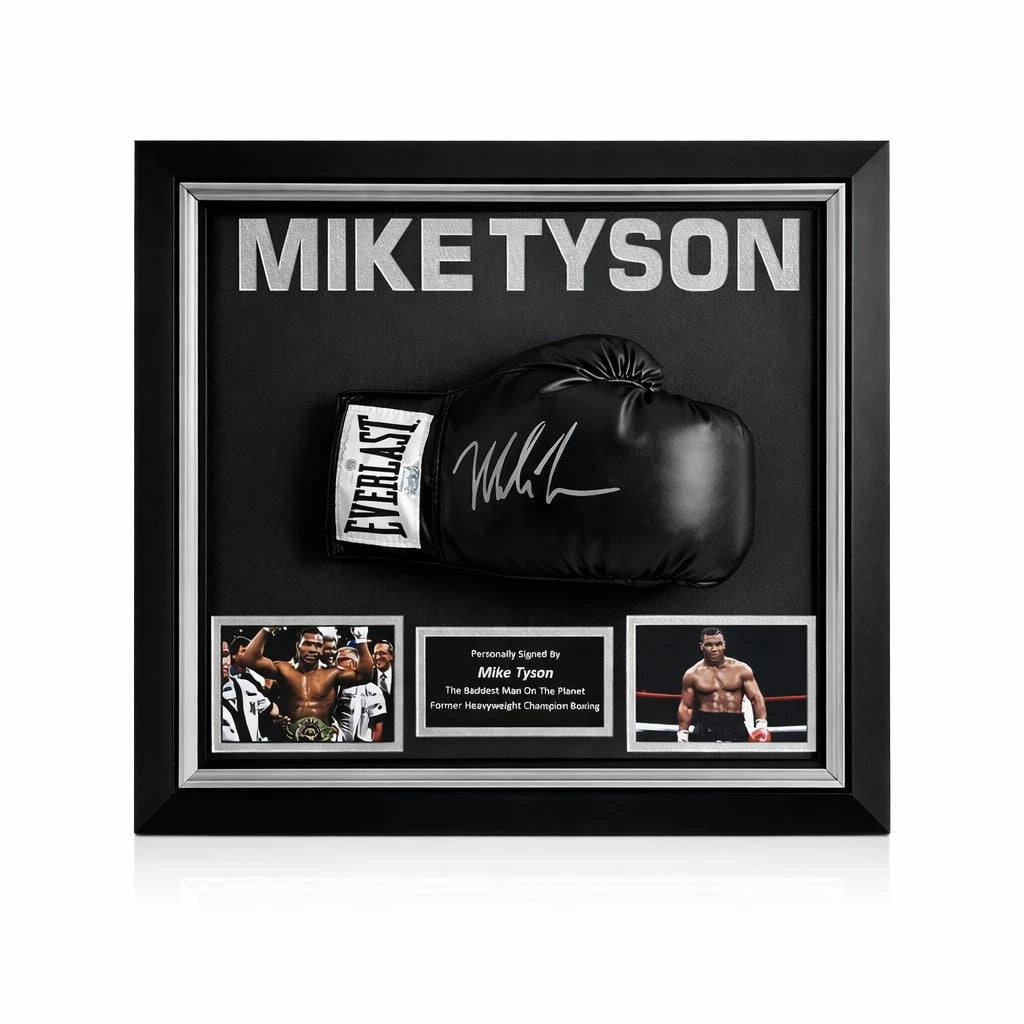 Mike Tyson Zwarte Gesigneerde Everlast Bokshandschoen Ingelijst - Deluxe Dome Display - Sport Memorabilia Netherlands Main image