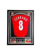 Steven Gerrard signed Liverpool football shirt framed number 8 autograph.