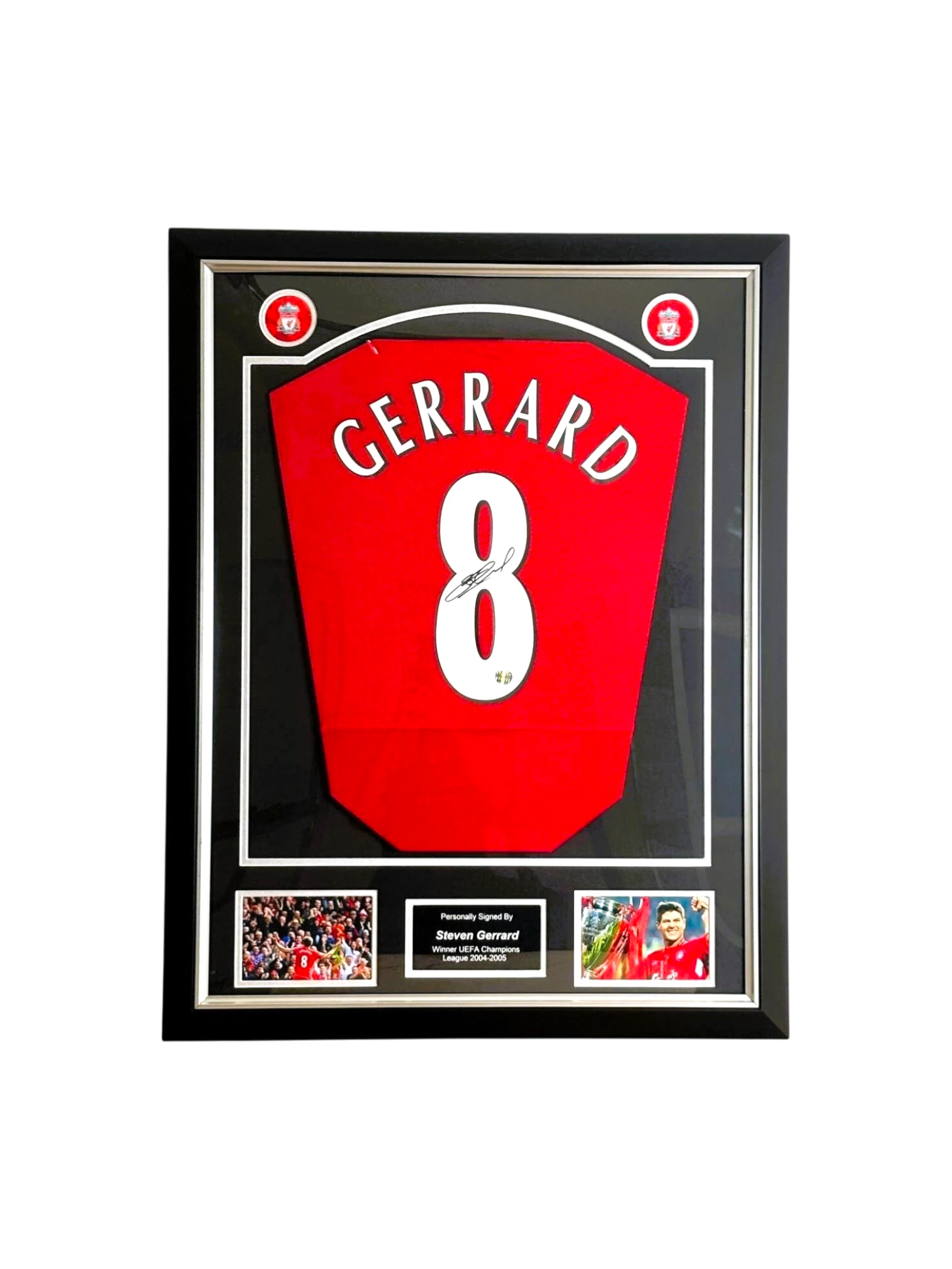 Steven Gerrard signed Liverpool football shirt framed number 8 autograph. Hoofdafbeelding
