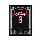 Allen Iverson gesigneerd Philadelphia 76ers basketbalshirt met rugnummer 3, professioneel ingelijst in Deluxe Frame