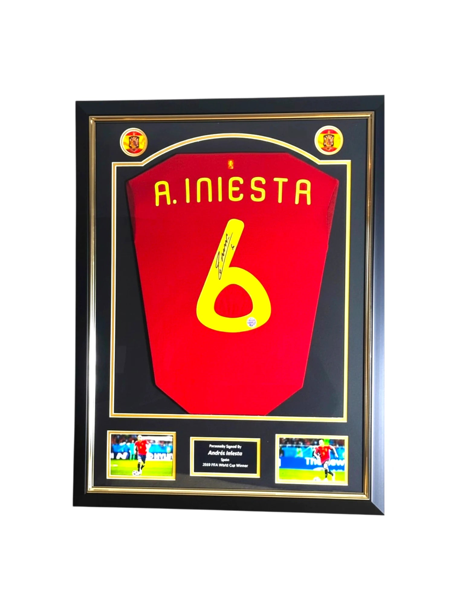 Andrés Iniesta Signed Spain Shirt Deluxe Frame – Autographed Jersey