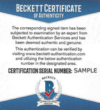 Beckett certificaat van echtheid voor verificatie van gesigneerde sportmemorabilia.