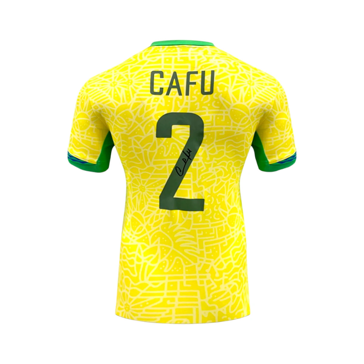 Back view of the official Brazil 2024 home football shirt signed by Cafu. Hoofdafbeelding