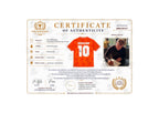 Certificate for Dennis Bergkamp signed official replica Holland 1994 home shirt with private signing session photo.