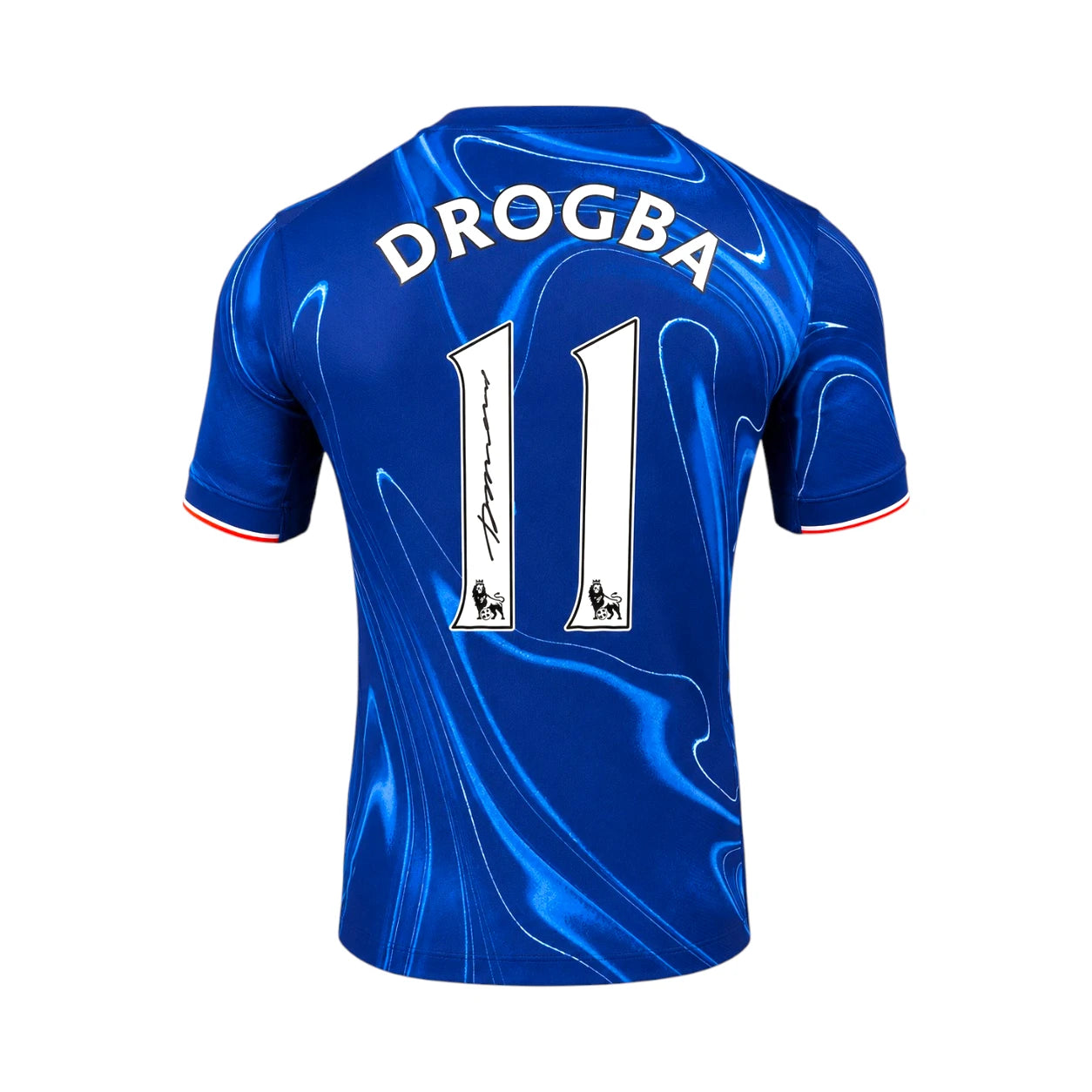Didier Drogba signed Chelsea football shirt number 11, shown from the back
