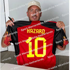 Signing proof of Eden Hazard with a signed Belgium 2022-23 football shirt during a private signing session.