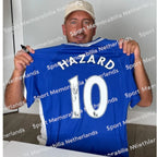 Signing proof of Eden Hazard with a signed Chelsea 2000 football shirt during a private signing session.