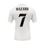 Back of a white Real Madrid 2024-25 number 7 football shirt signed by Eden Hazard on the black number.