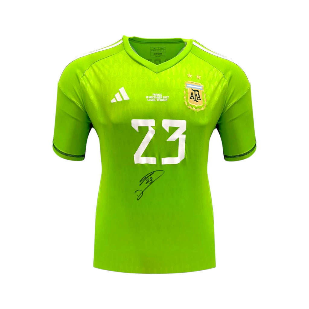 Emiliano Martínez Gesigneerd Argentinië Keepersshirt 2022-23 – Voorzijde Gesigneerd