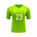 Front of a green Argentina number 23 football shirt associated with Emiliano Martinez.