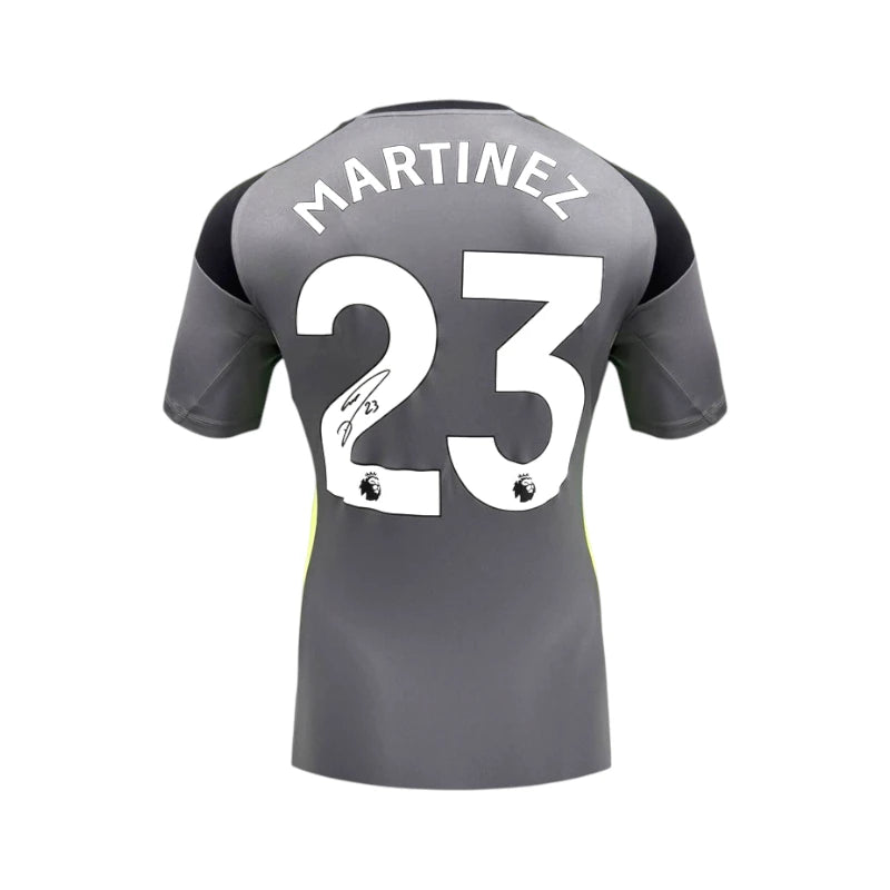 Back view of the Aston Villa 2025-26 goalkeeper shirt signed by Emiliano Martínez.