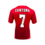 Achterkant van een rood Manchester United nummer 7 voetbalshirt gesigneerd door Eric Cantona.