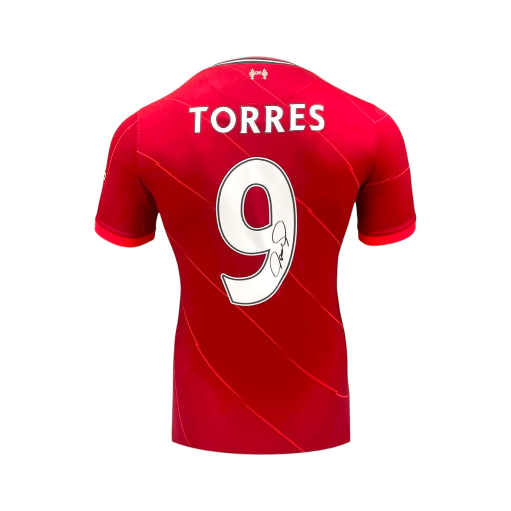 Back view of the official Liverpool 2021-22 home football shirt signed by Fernando Torres.