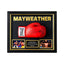 Rode Everlast bokshandschoen gesigneerd door Floyd Mayweather Jr., professioneel ingelijst in een zwart-gouden Deluxe Frame met twee actiefoto's.