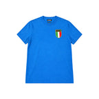 Front view of a blue Italy football shirt signed by Francesco Totti.