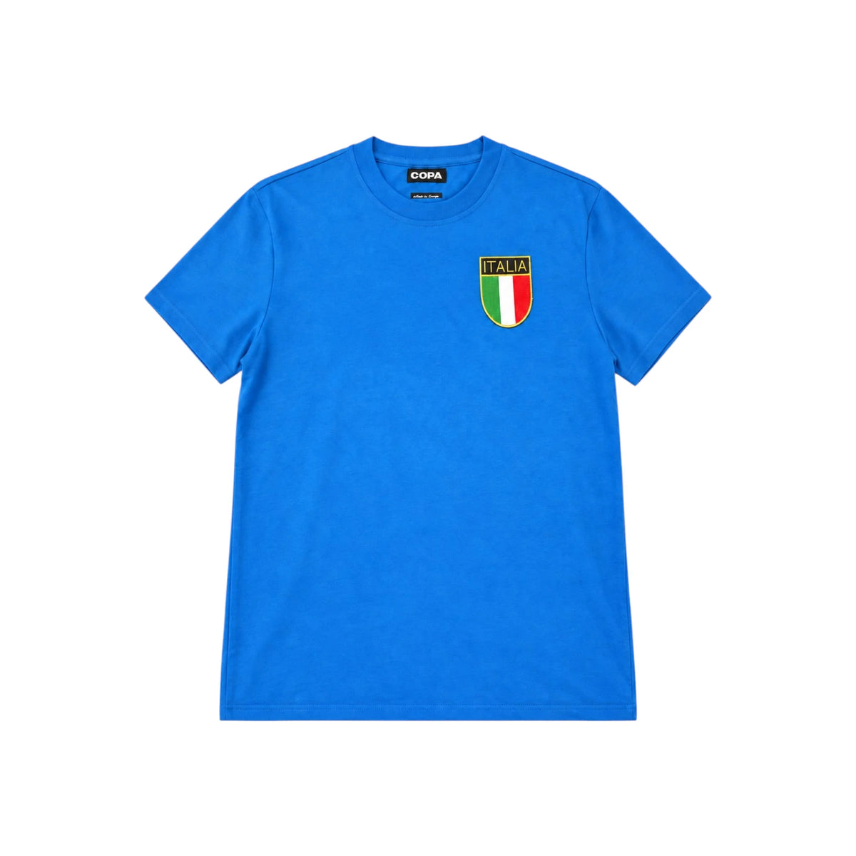 Front view of a blue Italy football shirt signed by Francesco Totti.