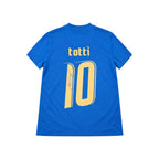 Back of a blue Italy number 10 football shirt signed by Francesco Totti on the gold number.