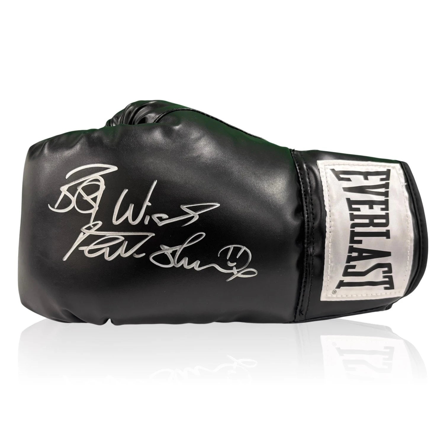 Black Everlast boxing glove signed by Frank Bruno with silver signature and Know What I Mean inscription. Main image