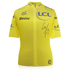 Official Tour de France 2022 yellow cycling jersey signed by Geraint Thomas with black signature.