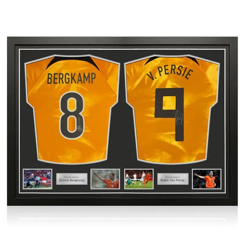 Dennis Bergkamp & Robin van Persie Gesigneerde Holland 2022-23 Voetbalshirts - Dual Frame - Sport Memorabilia Netherlands Hoofdafbeelding