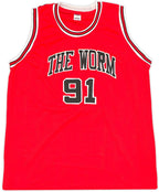 Dennis Rodman Gesigneerd Chicago Bulls Shirt - The Worm #91 - Rood - Sport Memorabilia Netherlands