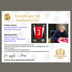 Certificaat van echtheid van het door Jaap Stam gesigneerde Ajax voetbalshirt met foto van het signeermoment