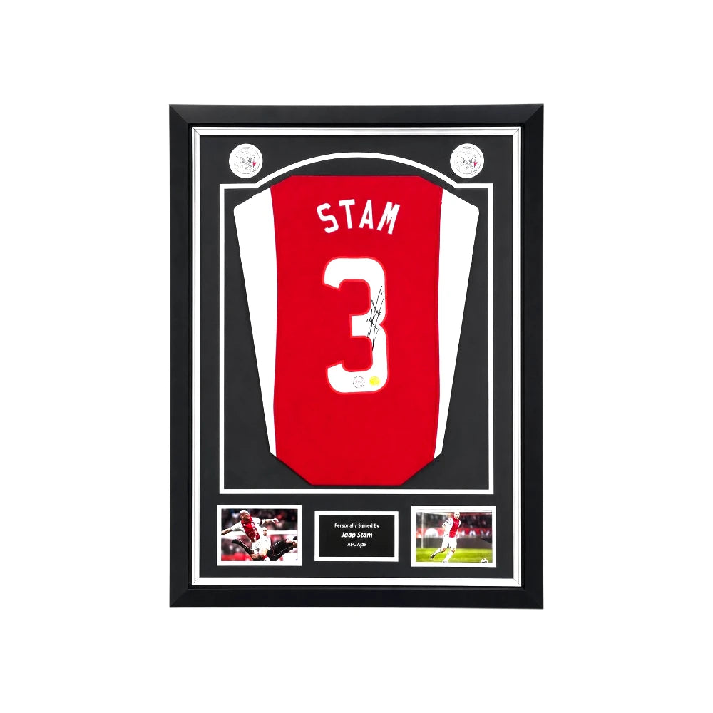 Jaap Stam gesigneerd Ajax 2006 voetbalshirt met rugnummer 3 professioneel ingelijst in Deluxe Frame Hoofdafbeelding