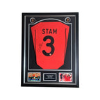 Gesigneerd Jaap Stam Nederlands elftal voetbalshirt met rugnummer 3, professioneel ingelijst.