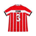 Door Jaap Stam gesigneerd PSV 1995-1996 home voetbalshirt met naam Stam en rugnummer 3, achterkant