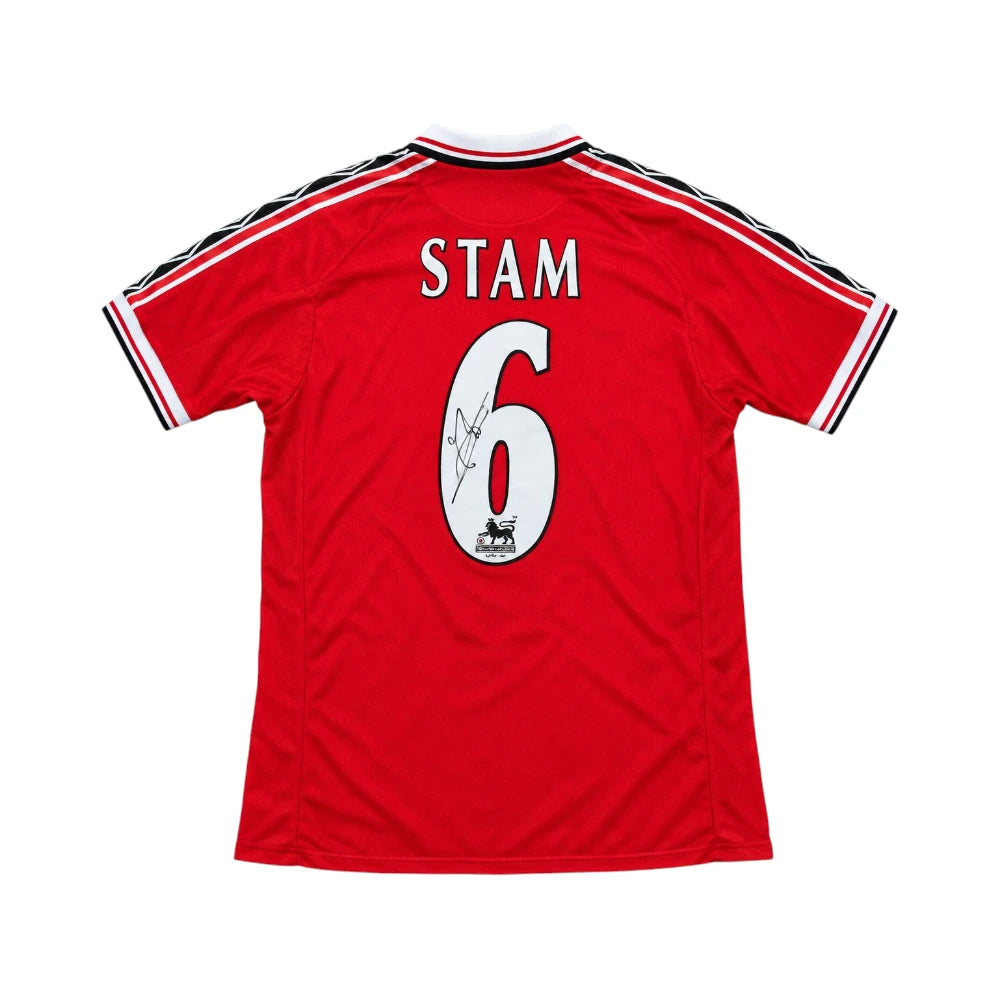 Gesigneerd voetbalshirt van Jaap Stam, achterkant met naam Stam, rugnummer 6 en handtekening
