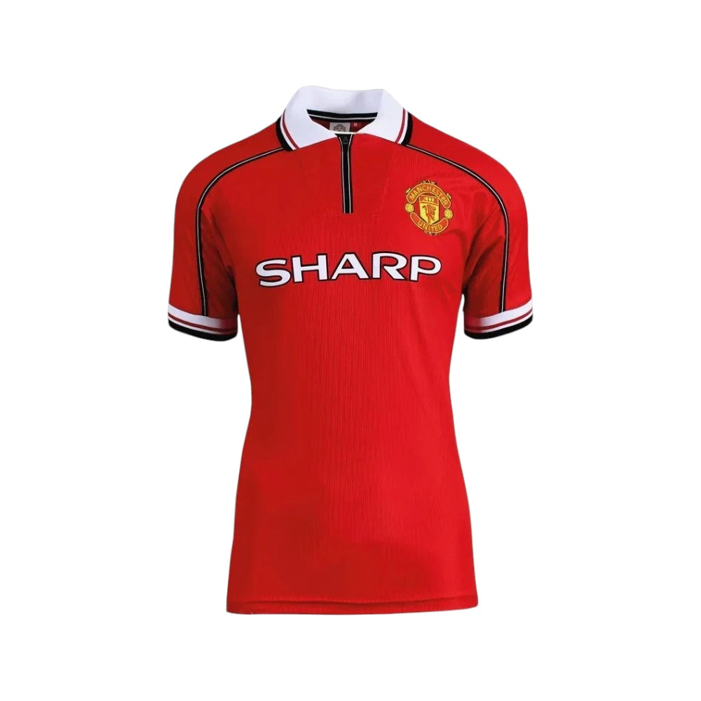 Manchester United voetbalshirt van Jaap Stam, voorkant met Sharp sponsor en clublogo