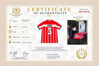 Certificaat van echtheid van een door Jaap Stam gesigneerd PSV voetbalshirt uit 1995-1996.