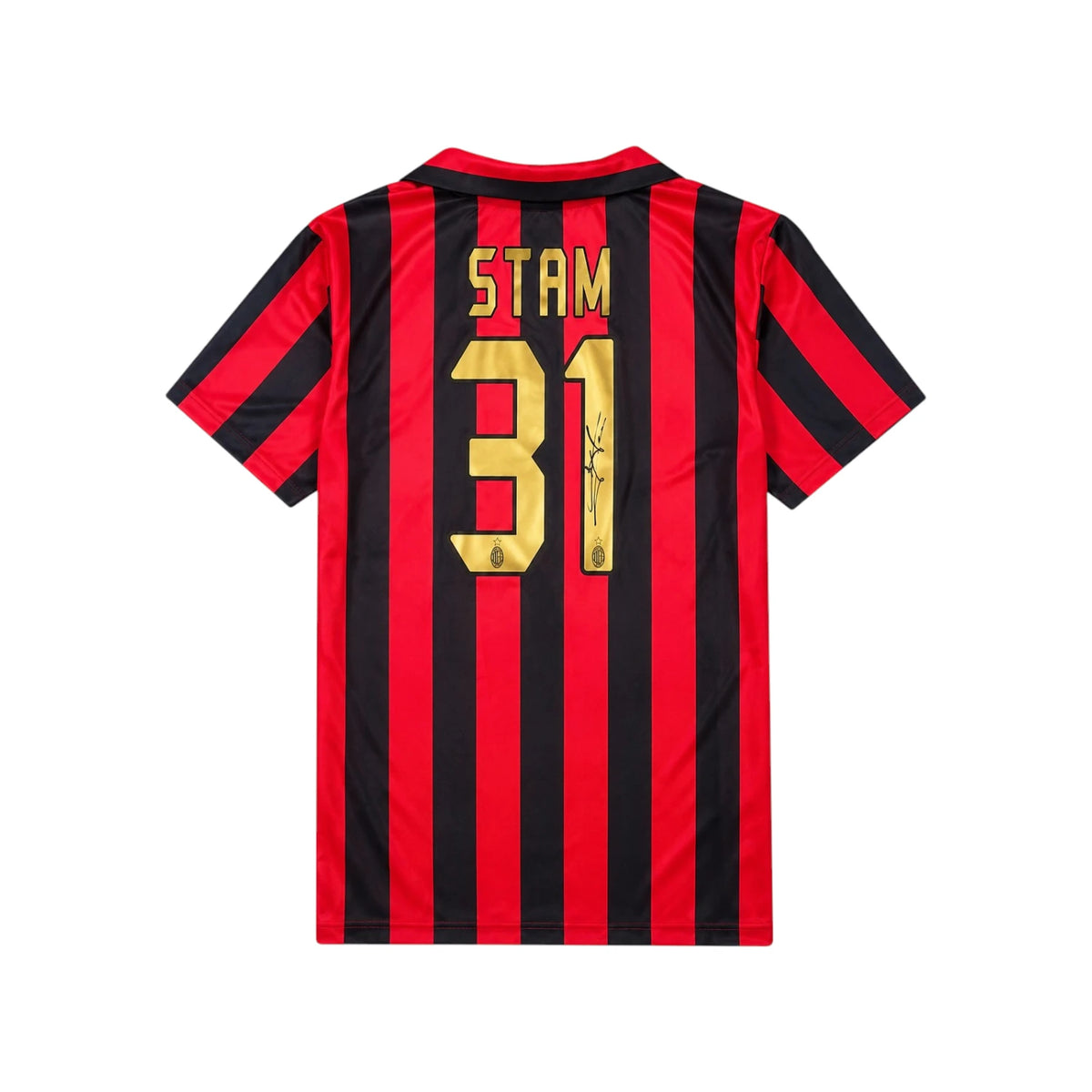 Back of a red and black AC Milan number 31 football shirt signed by Jaap Stam. Hoofdafbeelding