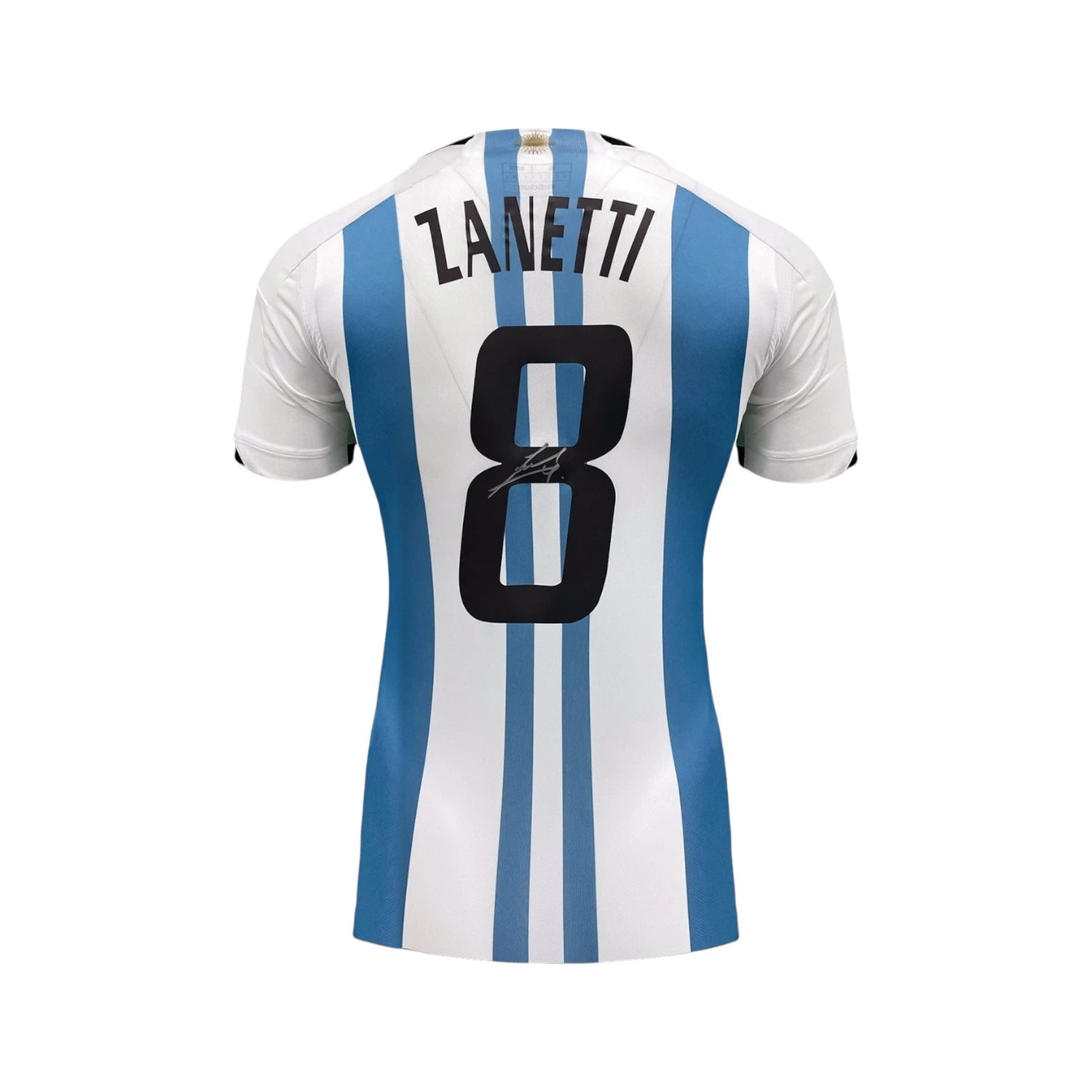Back view of an Argentina football shirt signed by Javier Zanetti. Hoofdafbeelding