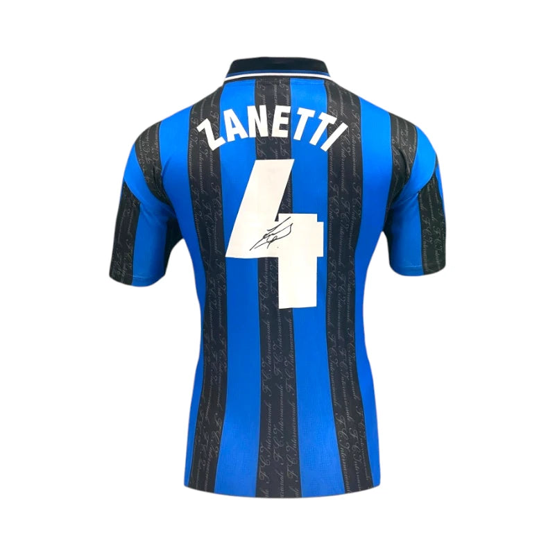 Back view of the Inter Milan 1998 football shirt signed by Javier Zanetti.
