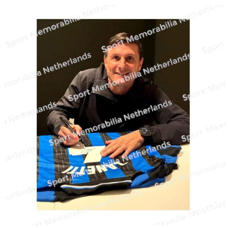 Signing proof of Javier Zanetti signing an official Inter Milan 1998 football shirt during a private signing session.