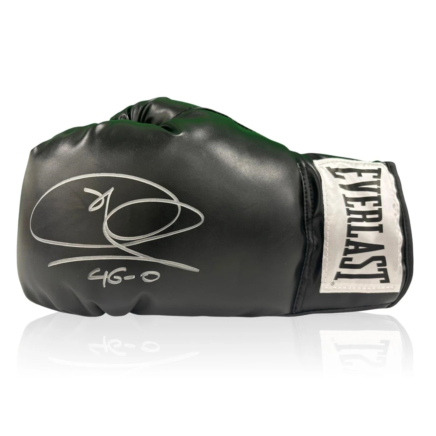Black Everlast boxing glove signed by Joe Calzaghe with silver signature and 46-0 inscription.